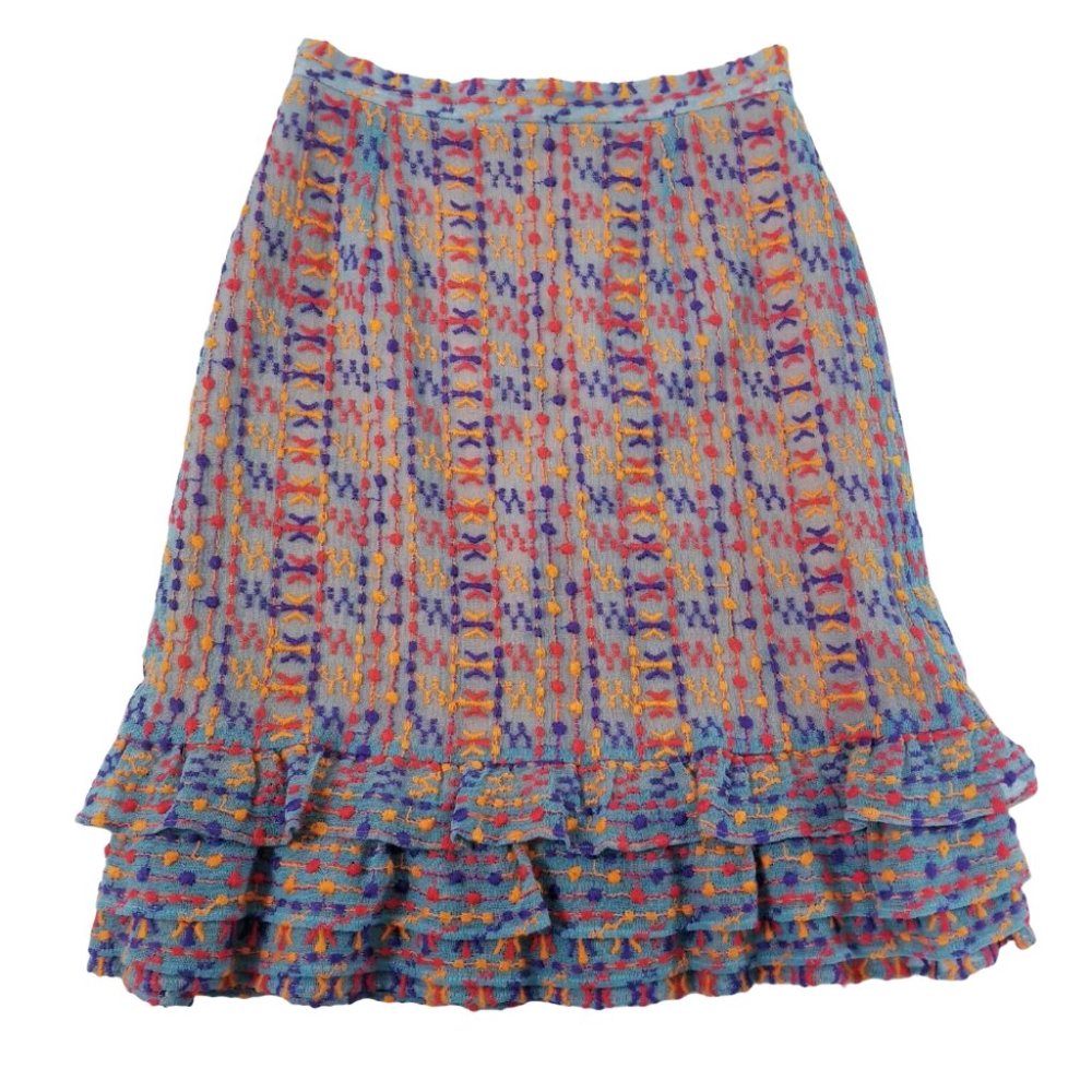 Macarena Kindelan Embroidered Tiered Ruffle Skirt Women Size 38 Lined